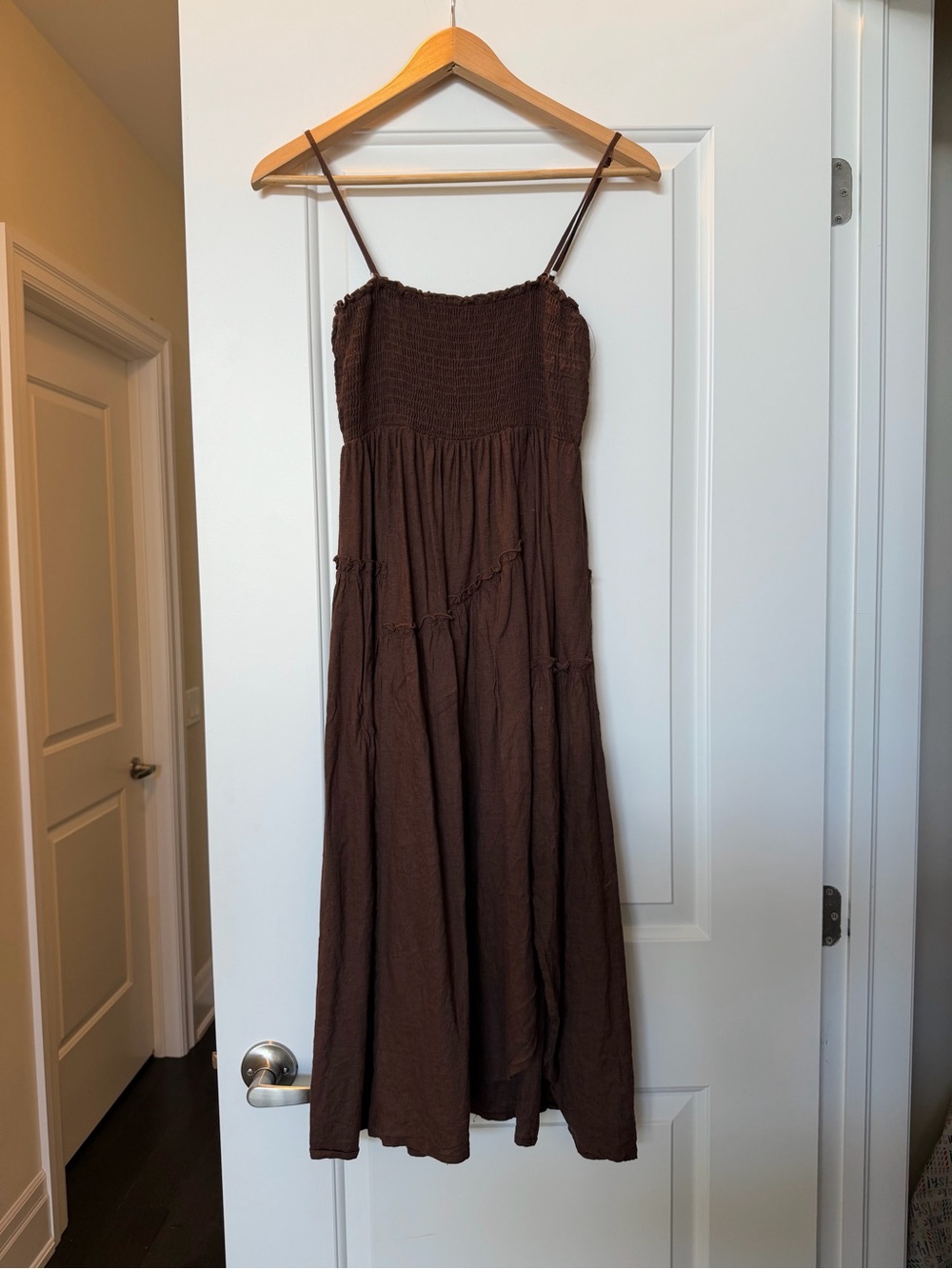 Urban Outfitters Brown Smocked Midi Dress with Spaghetti Straps